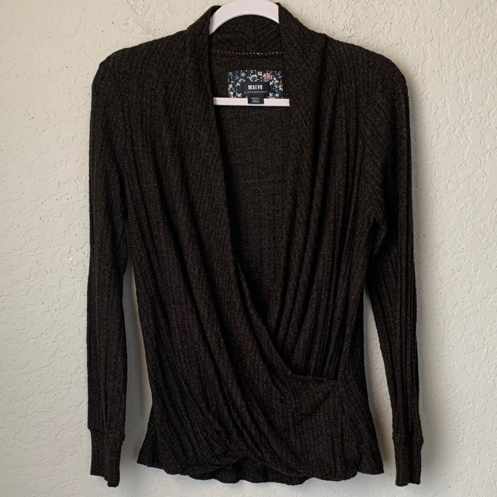 Maeve by Anthropologie Women's Dark Brown Faux Wrap Cardigan Sweater Size S